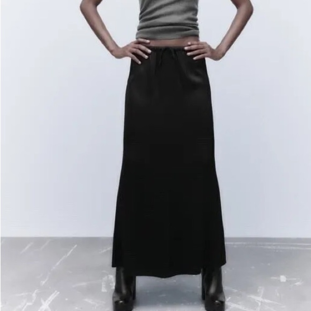 Zara Black Satin Long Skirt